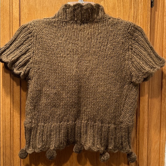 Soft & Chic Carling Brown Mohair Feel Short Sleeve Shrug Cardigan w/ Pom Poms M - Picture 5 of 7